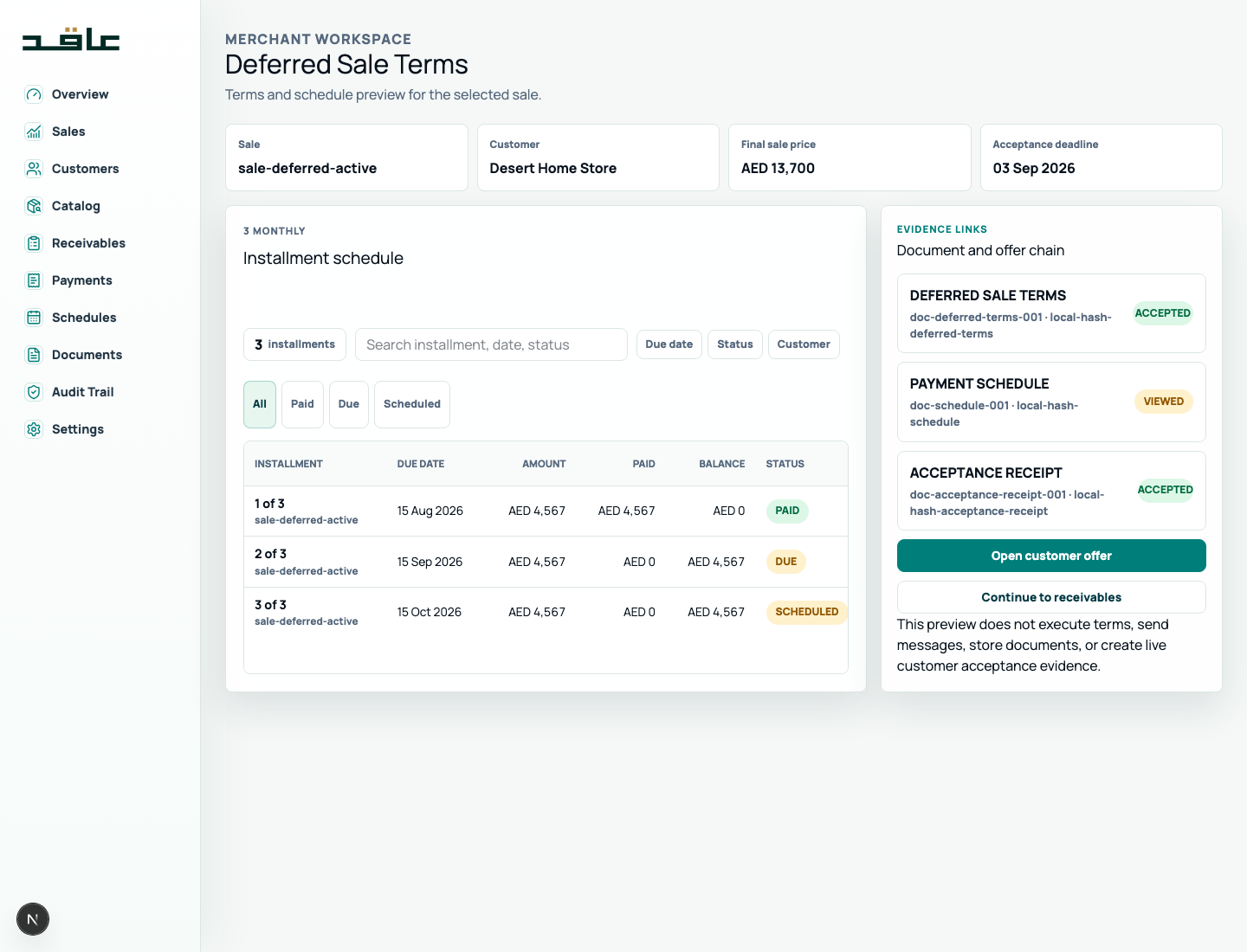 AQID Deferred Sale terms screenshot
